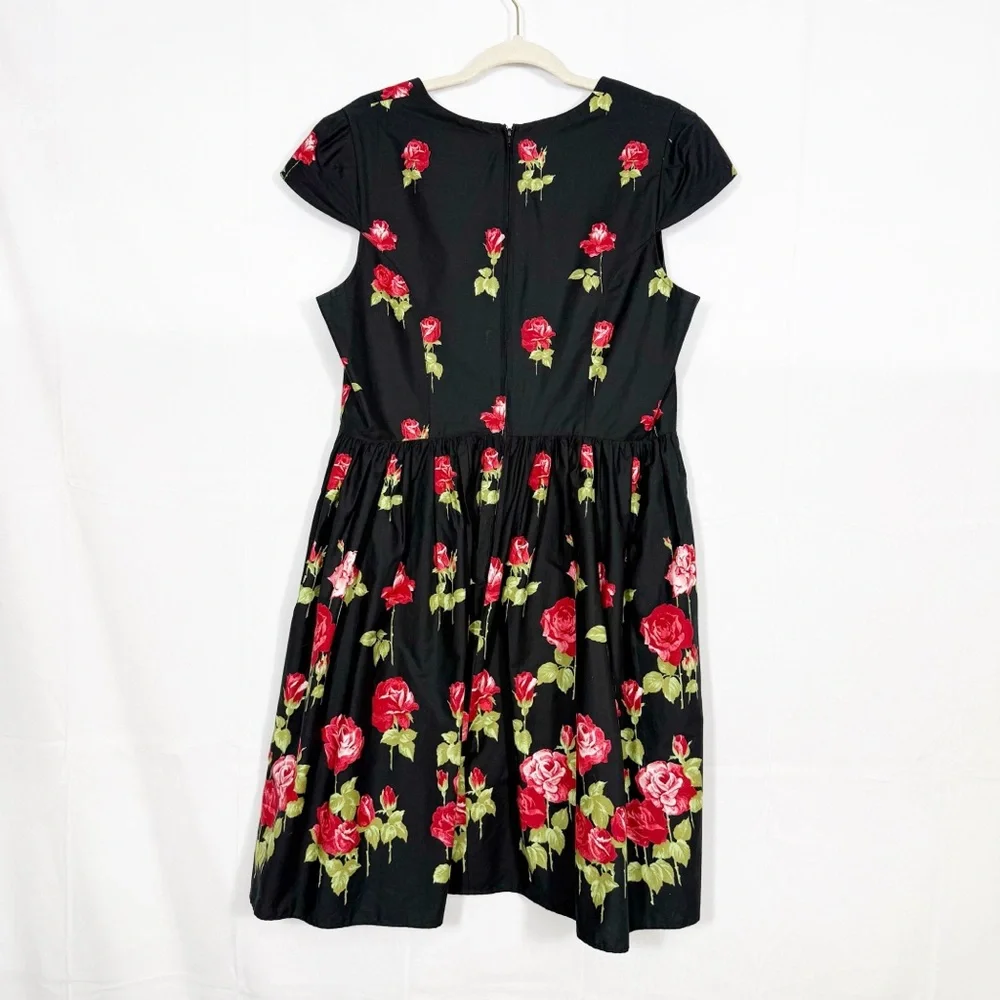 Hell Bunny Antonia Mid Dress Rose Print Floral Fit Flare Retro Pinup Rockabilly - Picture 4 of 16